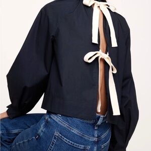 Banana Republic oversized Navy Blouse cotton poplin tie back top